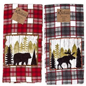 Kay Dee Kitchen Terry Towels 2pc Set Cabin Moose Bear Mountain Life Value Set