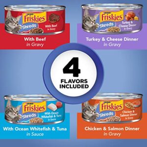 Purina Friskies Wet Cat Food Variety Pack, Shreds Beef, Turkey, Whitefish, and Chicken & Salmon - (40) 5.5 oz. Cans