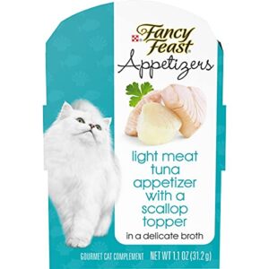 purina fancy feast wet cat food complement, appetizers light meat tuna with a scallop topper - (10) 1.1 oz. trays