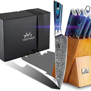 Best.Buy.Damascus1 Knife Set Knife Block Set Japanese Aus-10 Damascus Steel Kitchen Knife Set Perumim Quality Knife Block