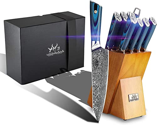 Best.Buy.Damascus1 Knife Set Knife Block Set Japanese Aus-10 Damascus Steel Kitchen Knife Set Perumim Quality Knife Block