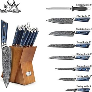 Best.Buy.Damascus1 Knife Set Knife Block Set Japanese Aus-10 Damascus Steel Kitchen Knife Set Perumim Quality Knife Block