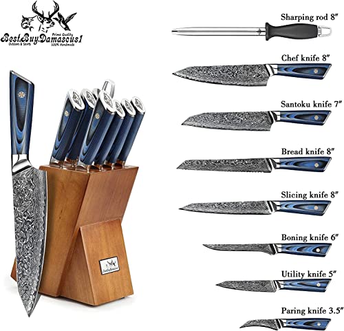 Best.Buy.Damascus1 Knife Set Knife Block Set Japanese Aus-10 Damascus Steel Kitchen Knife Set Perumim Quality Knife Block