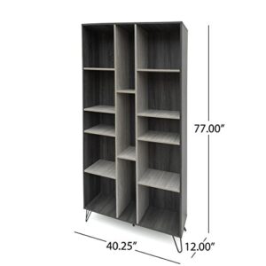 Christopher Knight Home Imogen Modern Two-Toned Faux Wood Bookshelf, Sonoma Grey Oak / Grey Oak / Black
