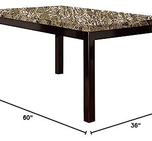 Benzara Slick Finish Faux Marble & Pine Wood Dining Table, Brown