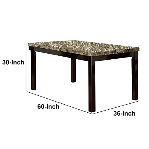 Benzara Slick Finish Faux Marble & Pine Wood Dining Table, Brown