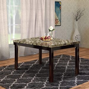 Benzara Slick Finish Faux Marble & Pine Wood Dining Table, Brown