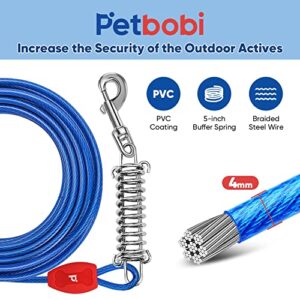 Petbobi Dog Tie Out Cable and Stake - 30FT Heavy Duty Cable with Spring - No Tangle, 16-inch Ground Stake - Ideal for Yard, Camping, and Beach - Suitable for Medium to Large Dogs Up to 120 lbs