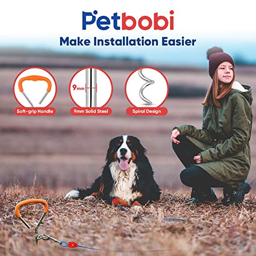 Petbobi Dog Tie Out Cable and Stake - 30FT Heavy Duty Cable with Spring - No Tangle, 16-inch Ground Stake - Ideal for Yard, Camping, and Beach - Suitable for Medium to Large Dogs Up to 120 lbs