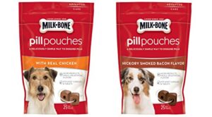 milk - bone variety pill pouches with real chicken & hickory smoke bacon flavor – each pack 6 oz/approx 25 dog treats