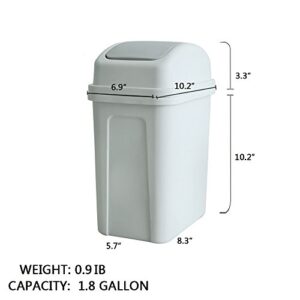 Teyyvn 7 Liter / 1.8 Gallon Plastic Trash Can, Small Garbage Can with Swing Lid (Slightly Grey)