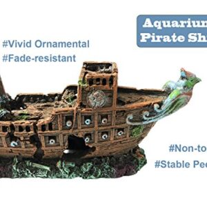 SLOCME Aquarium Pirate Ship Decorations Fish Tank Ornaments - Resin Material Shipwreck Decorations, Eco-Friendly for Freshwater Saltwater Aquarium Sunken Ship Accessories