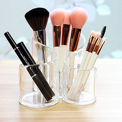 Bekith Clear Makeup Brush Holder Organizer, Large Wavy 3 Compartment Acrylic Multi-Purpose Cosmetics Brushes Storage Solution for Eyeliner Pencil and Tall Beauty Tools (Gift-Ready)