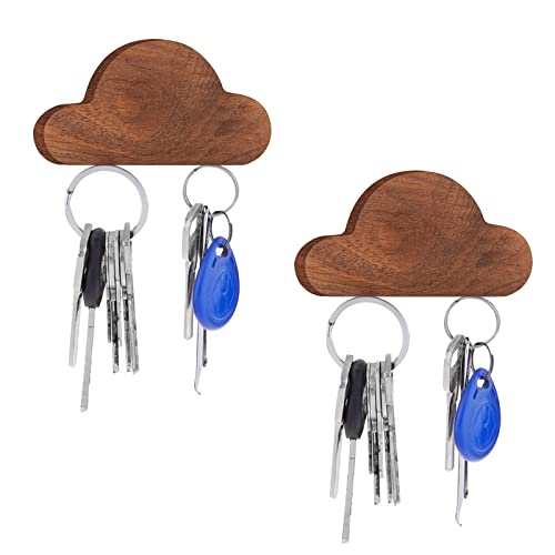 Frjjthchy 2 Pcs Cloud Shaped Key Hook Wooden Magnetic Wall Key Hanger Creative Wall Keychains for Home Office (Coffee)