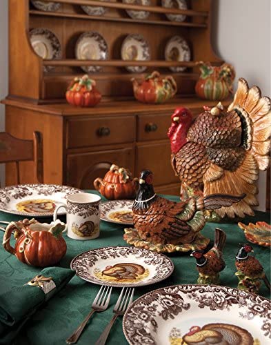 Spode Woodland 15.25" Bread Tray with Turkey Motif | Turkey Serving Platter for Thanksgiving, Dinner Parties, and Events | Made from Fine Porcelain | Microwave and Dishwasher Safe