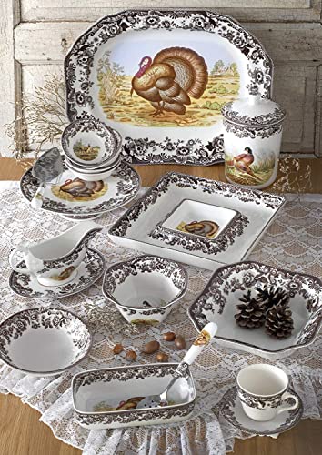 Spode Woodland 15.25" Bread Tray with Turkey Motif | Turkey Serving Platter for Thanksgiving, Dinner Parties, and Events | Made from Fine Porcelain | Microwave and Dishwasher Safe