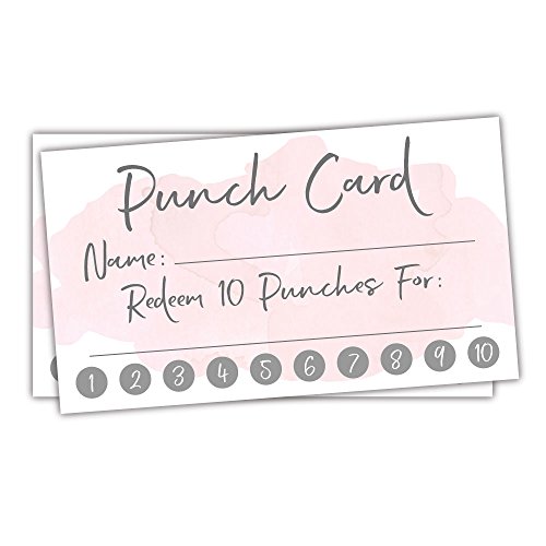 50 Pink Watercolor Reward Punch Cards | Customer Loyalty Cards | Incentive Cards