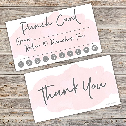 50 Pink Watercolor Reward Punch Cards | Customer Loyalty Cards | Incentive Cards