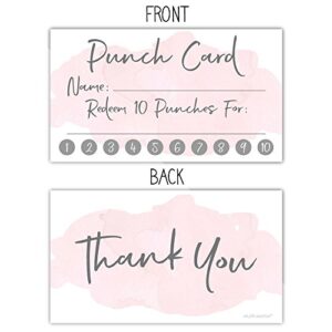 50 Pink Watercolor Reward Punch Cards | Customer Loyalty Cards | Incentive Cards