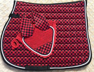 lift sports new horse english saddle pad set matching fly bonnet veil ear net polyester hand made crochet full size equestrian shows tack