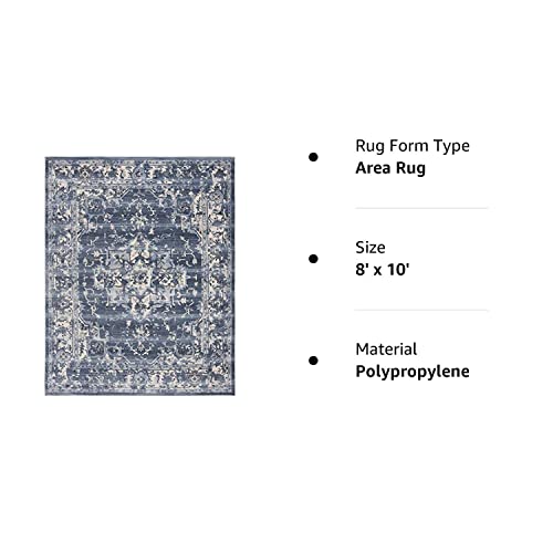 SAFAVIEH Charleston Collection Area Rug - 8' x 10', Navy & Creme, Oriental Distressed Design, Non-Shedding & Easy Care, Ideal for High Traffic Areas in Living Room, Bedroom (CHL411N)