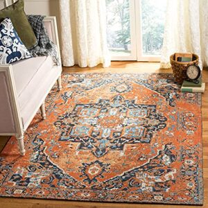 safavieh classic vintage collection area rug - 5' x 8', orange & navy, oriental medallion distressed design, non-shedding & easy care, ideal for high traffic areas in living room, bedroom (clv111p)