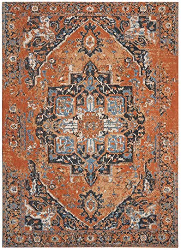 SAFAVIEH Classic Vintage Collection Area Rug - 5' x 8', Orange & Navy, Oriental Medallion Distressed Design, Non-Shedding & Easy Care, Ideal for High Traffic Areas in Living Room, Bedroom (CLV111P)