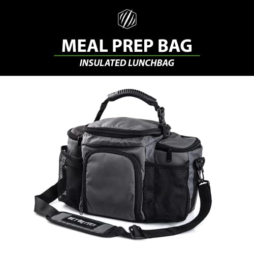 Bear KompleX Insulated Meal Prep Management Lunch Bag, 6 Compartment Lunch Box Cooler Tote with 3 Microwave Dishwasher Safe Portion Control Containers, Reusable Ice Pack, Free Recipe E-Book Included