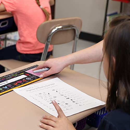 Really Good Stuff 24PK Chalkboard-Style Grades K-2 Self-Adhesive Deluxe Plastic Desktop Reference Nameplate with a Number line, Alphabet Letters, 2-D and 3-D Shapes, Colors, Left and Right, 120 Grid