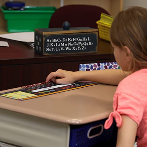 Really Good Stuff 24PK Chalkboard-Style Grades K-2 Self-Adhesive Deluxe Plastic Desktop Reference Nameplate with a Number line, Alphabet Letters, 2-D and 3-D Shapes, Colors, Left and Right, 120 Grid