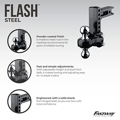 Fastway Flash Solid Steel 49-00-5900 Adjustable Steel Ball Mount with 10 Inch Drop, 2 Inch Shank, and Chrome Plated Balls