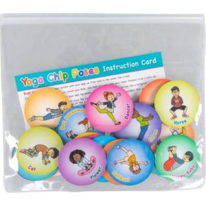 yoga chips - yoga for kids with 24 chips with poses and instruction card - encourage students to exercise, be calm, de-stress, and be mindful