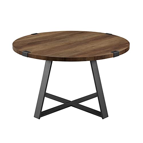 Walker Edison Anastasia Modern Metal Wrap X Base Coffee Table, 30 Inch, Black and Rustic Oak