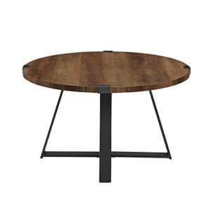 Walker Edison Anastasia Modern Metal Wrap X Base Coffee Table, 30 Inch, Black and Rustic Oak