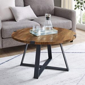 Walker Edison Anastasia Modern Metal Wrap X Base Coffee Table, 30 Inch, Black and Rustic Oak