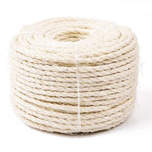 yangbaga sisal rope for cats 164ft, hemp rope for scracthing post replacement, odor free 1/4in diameter, come with a play ball