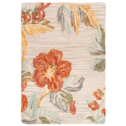 SAFAVIEH Blossom Collection 2' x 3' Grey / Red BLM458F Handmade Floral Premium Wool Accent Rug