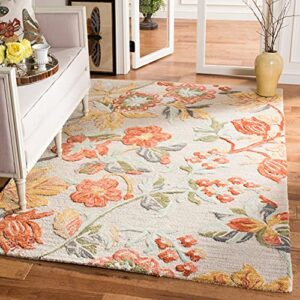 SAFAVIEH Blossom Collection 2' x 3' Grey / Red BLM458F Handmade Floral Premium Wool Accent Rug