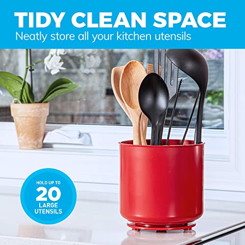 Extra Large Rotating Red Utensil Holder with Sturdy No-Tip Weighted Base, Removable Divider, and Gripped Insert | Rust Proof and Dishwasher Safe Kitchen Utensils Holder by Cooler Kitchen 7*7 Inches