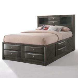 acme furniture ireland storage bed, queen, gray oak