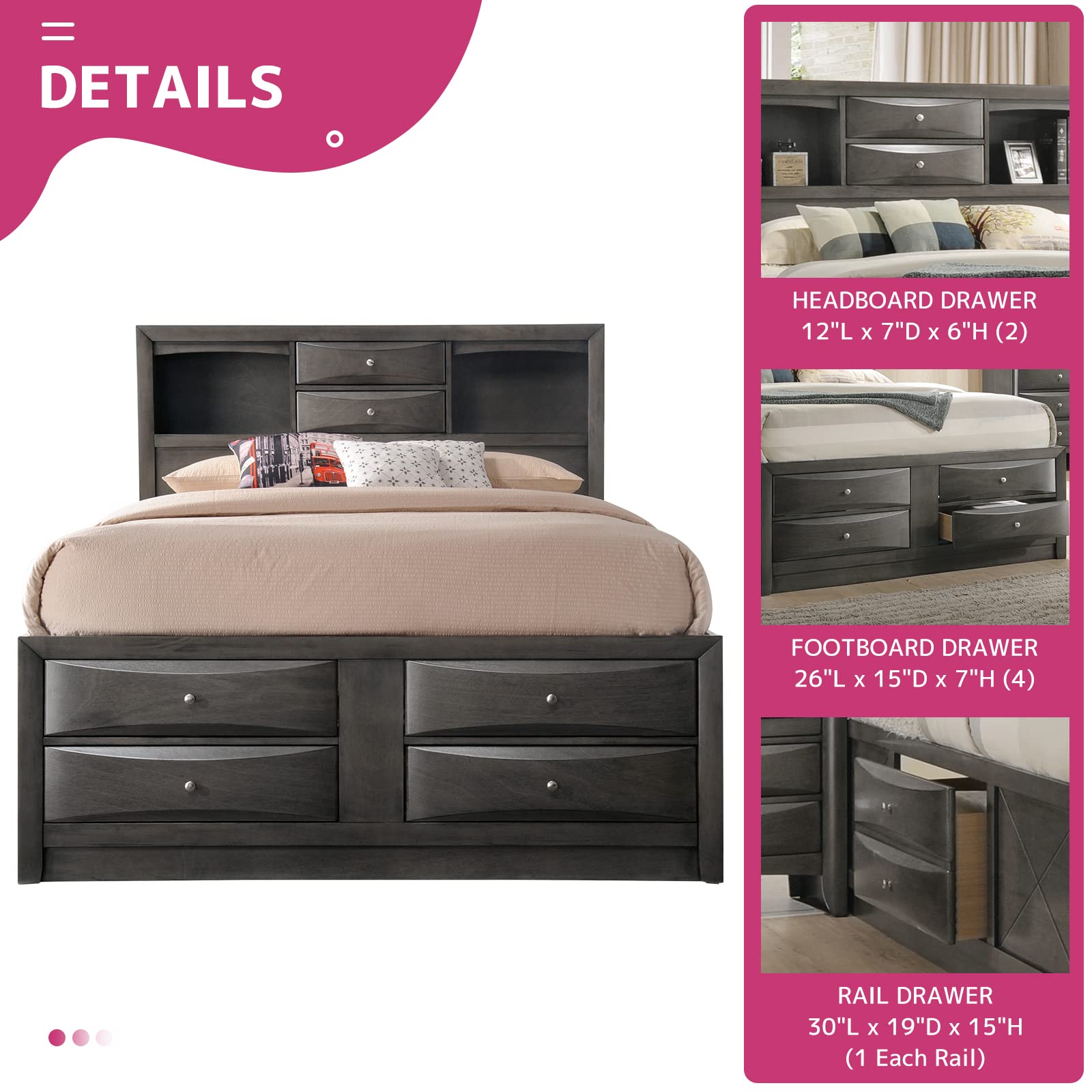 ACME Furniture Ireland Storage Bed, Queen, Gray Oak