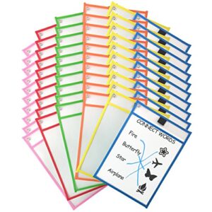 clipco dry erase pocket sleeves assorted colors (60-pack)