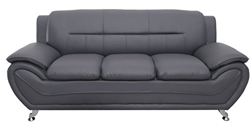 Container Furniture Direct Michael Modern Faux Leather Upholstered Stainless Steel Legs Living Room, Sofa, Steel