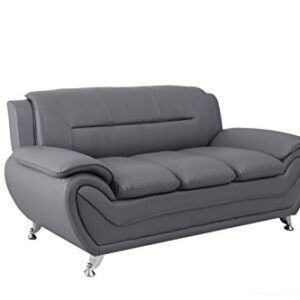 Container Furniture Direct Michael Modern Faux Leather Upholstered Stainless Steel Legs Living Room, Sofa, Steel