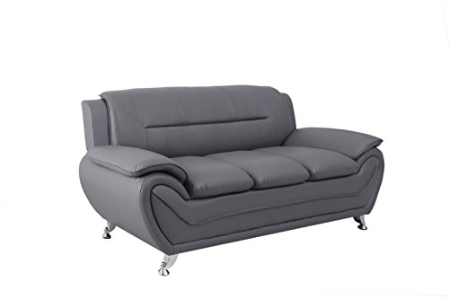 Container Furniture Direct Michael Modern Faux Leather Upholstered Stainless Steel Legs Living Room, Sofa, Steel