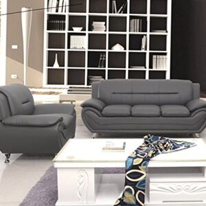 Container Furniture Direct Michael Modern Faux Leather Upholstered Stainless Steel Legs Living Room, Sofa, Steel