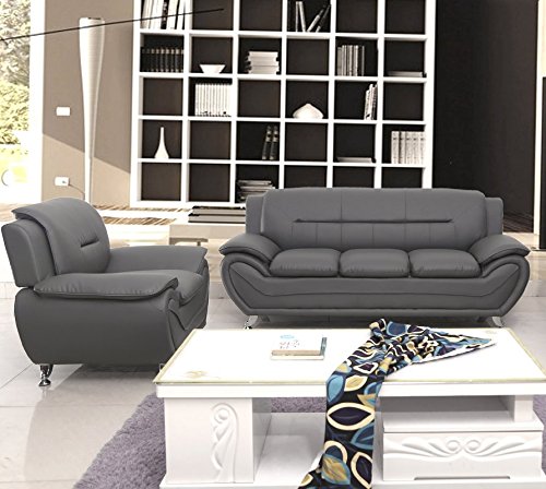 Container Furniture Direct Michael Modern Faux Leather Upholstered Stainless Steel Legs Living Room, Sofa, Steel