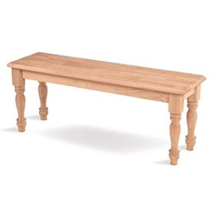 pemberly row unfinished natural wood bench for 2 people, long dining room bench with pedestal legs, entrance mud room chairs