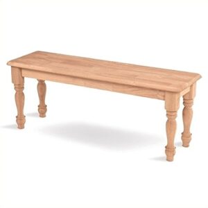 Pemberly Row Unfinished Natural Wood Bench for 2 People, Long Dining Room Bench with Pedestal Legs, Entrance Mud Room Chairs