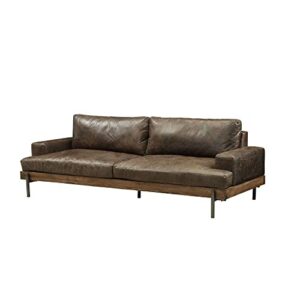 acme sofa oak & distress chocolate top grain leather